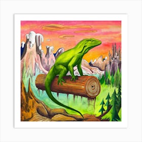 Monitor Lizard On The Log 2 Art Print