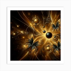 Abstract Gold Butterflies Art Print