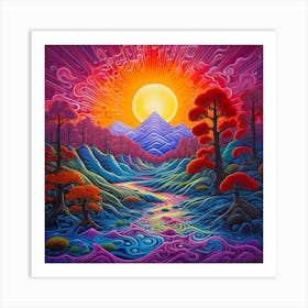 Mountain Sun Romantic Earth Art Print