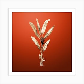 Gold Botanical Parrot Heliconia on Tomato Red n.4230 Art Print