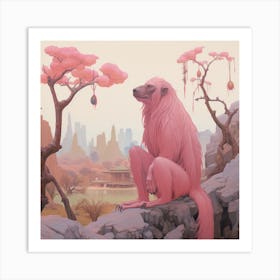 Baboon Pink Jungle Animal Portrait Art Print