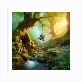 Kingfisher In The Forest 10 Art Print