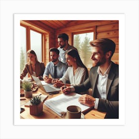 Group Of Business People In A Cabin Art Print