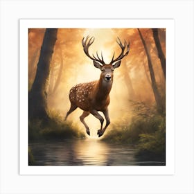 0 I Want An Amazing 3d Picture Of A Deer Jumping In Esrgan V1 X2plus Art Print