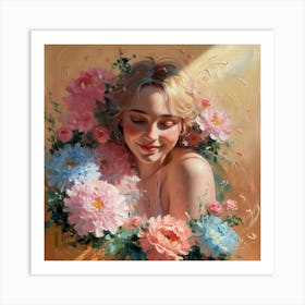 Girl With Flowers Art Print