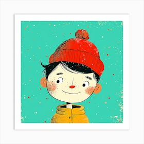 Illustration Of A Boy Wearing A Red Hat Art Print