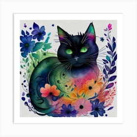 Cat With Flowers 1 Art Print