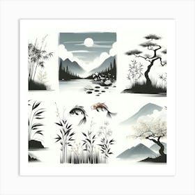 Set Of Asian Paintings Art Print