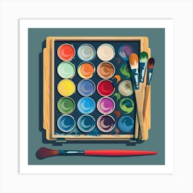 Palette Of Paints And Brushes Art Print