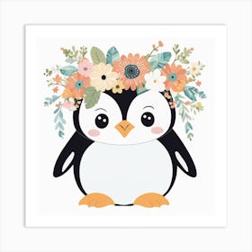 Floral Baby Penguin Nursery Illustration (14) Art Print