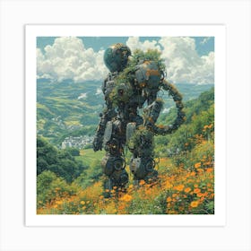 Robot In Bloom Art Print