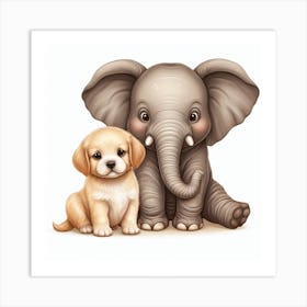 Cute Elephant And Puppy Art Print