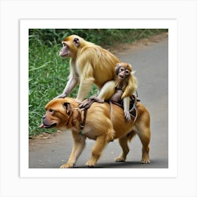 A Monkey Ride On Dog 689103601 Art Print