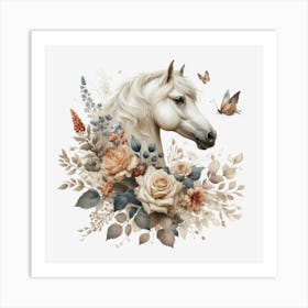 White Horse With Flowers 6 Art Print