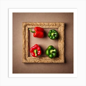 Red Peppers In A Wooden Frame Art Print