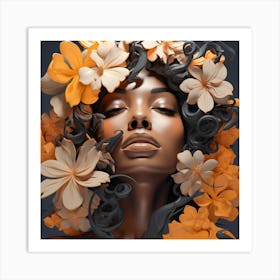 Woman With Flowers On Her Head 7 Art Print