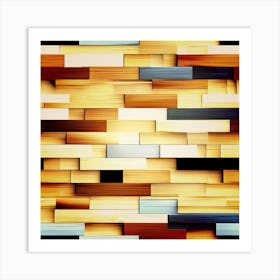 Captivating Online: 3D Puzzle Tiled Blue and Brown Wood Floor Art Print