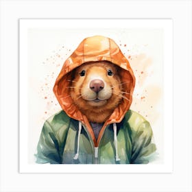 Watercolour Cartoon Capybara In A Hoodie 2 Art Print