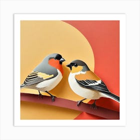 Firefly A Modern Illustration Of 2 Beautiful Sparrows Together In Neutral Colors Of Taupe, Gray, Tan (82) Art Print