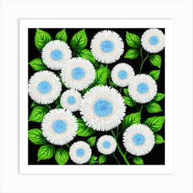 White And Blue Flowers Art Print