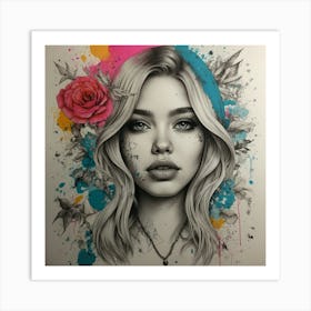 Girl With Roses Art Print