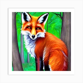 Fox In The Woods Painting Art Print