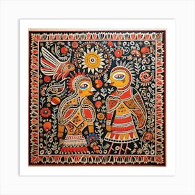 'Two Birds' Madhubani Painting Indian Traditional Style Art Print