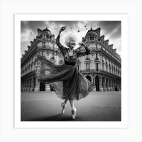 Old Lady Dancing In Paris Art Print