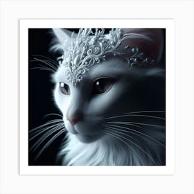 White Cat With A Crown Art Print