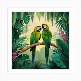 Green Jungle Parakeets (4) Art Print