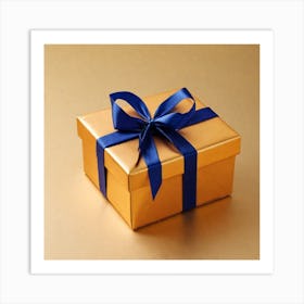 Gold Gift Box With Blue Ribbon 1 Art Print