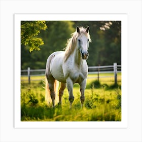 Grass Mane Head Graze Equestrian Pasture Elegant Sun Beauty Horse Standing Rural Green Art Print