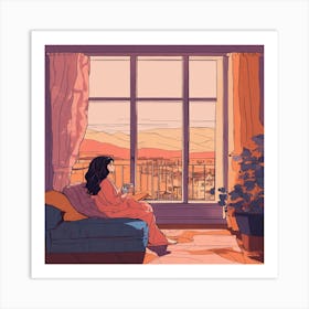 Girl Sitting At The Window Art Print