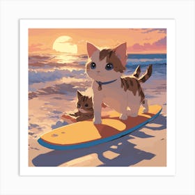 Cat On Surfboard Art Print