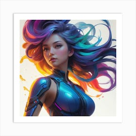 Girl With Colorful Hair Art Print