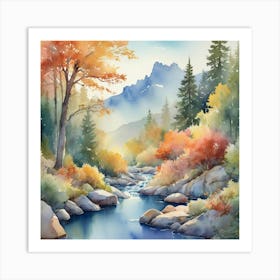 Watercolor Of A River Painting 1 Art Print