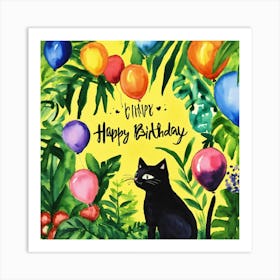 Happy Birthday Cat Art Print