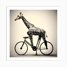 Giraffe Pedaling A Bicycle In A Geometric World Art Print