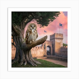 Owl sitting on tree Art Print