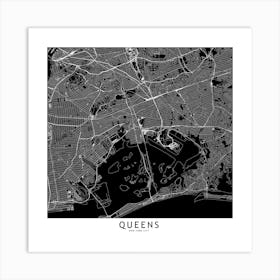 Queens Black And White Map Square Art Print