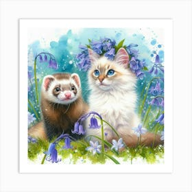 Ferret And Bluebells 2 Art Print