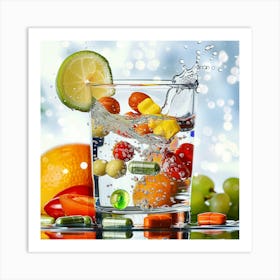 Water With Fruits And Pills Art Print