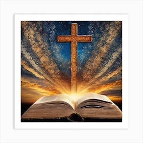 Open Book With Cross Art Print