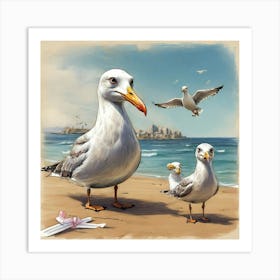 Seagulls On The Beach 4 Art Print