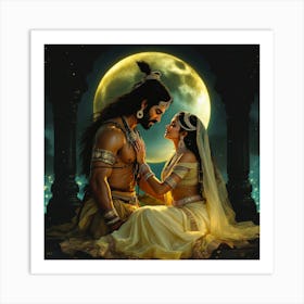 Arjuna & Draupadi Ephemeral Embrace Art Print