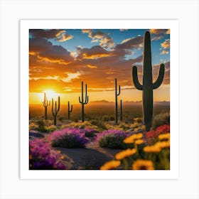 Saguaro Cactus At Sunset Art Print