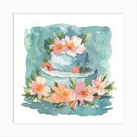 Watercolor Wedding Cake With Flowers 17 Art Print