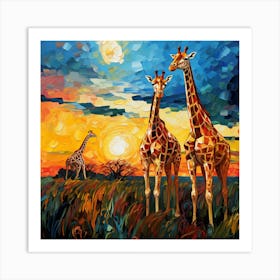 Giraffes At Sunset 29 Art Print