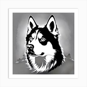 Husky Dog,  Black and white illustration, Dog drawing, Dog art, Animal illustration, Pet portrait, Realistic dog art Art Print