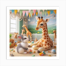 Bunnies And Giraffe Art Print